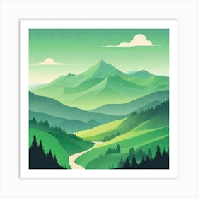Misty mountains background in green tone 127 Art Print