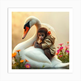 Monkey On A Swan Art Print