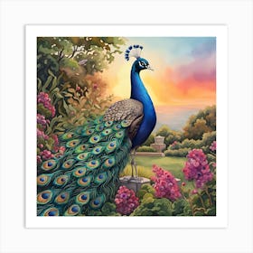 Peacock In The Garden Art Print