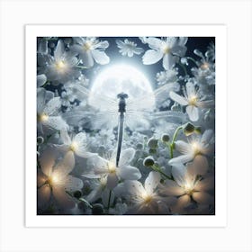 Dragonfly In White Flowers 5 Art Print