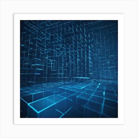 Geometric Blue Cubes Form A Grid Like Network Suspended In Mid Air, Representing The Complexity Of Digital Systems Through Futuristic 3d Visualization 2 Art Print