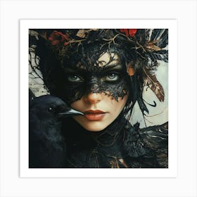 Crow Woman in Mask Art Print