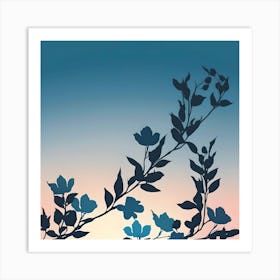 Blue Branches and Leaves with Gradient Background Art Print