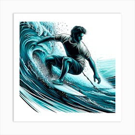 Surfer Riding A Wave Art Print