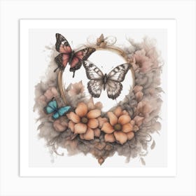 Butterflies And Flowers Art Print