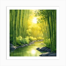 A Stream In A Bamboo Forest At Sun Rise Square Composition 144 Art Print