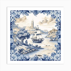 Cornwall England Delft Tile Illustration 1 Art Print