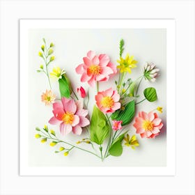 Paper Flowers On a White Background,Flowers on white background Art Print