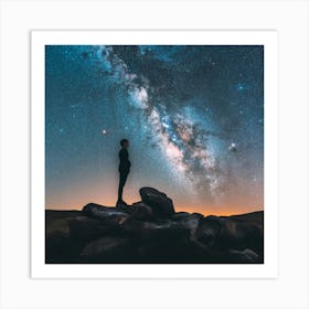 Silhouette Of A Man In The Night Sky Art Print