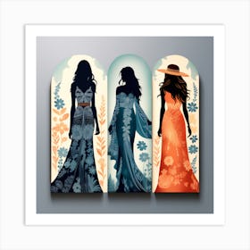 Boho Art three Women silhouettes Art Print