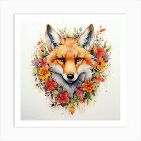 Fox In Flowers 1 Art Print