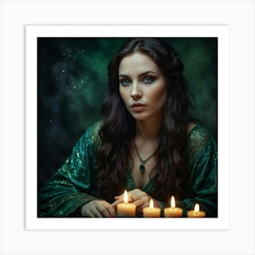 Beautiful Witch With Candles Art Print