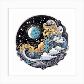 Moon And Waves 14 Art Print