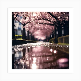 Driveway through Avenue of Cherry Blossom Trees Art Print