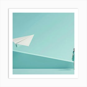 Woman Looking At A Paper Airplane Art Print