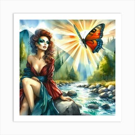 Beautiful Woman With A Butterfly Art Print