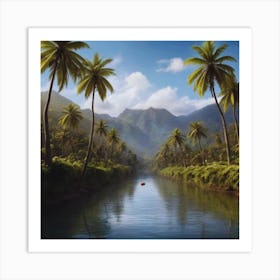 Palm Trees In A River Art Print