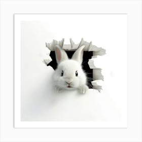 White Rabbit Peeking Out Of A Hole Art Print