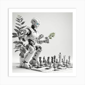 Robot Playing Chess Art Print