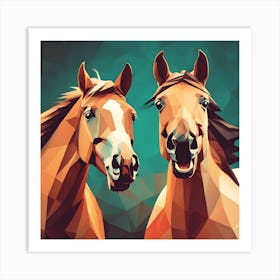 Two Horses Laughing Polyart Art Print