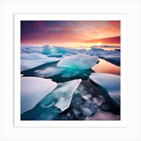 Icebergs At Sunset 10 Art Print