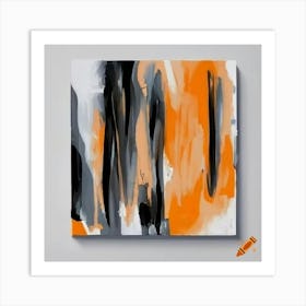  Abstract Cubist Knife Painting In 3 Black Strokes On White Background In Picasso Styl Art Print