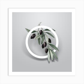 Vintage Olive Tree Branch Minimalist Floral Geometric Circle on Soft Gray n.0116 Art Print