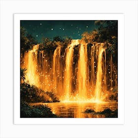 Waterfall At Night 1 Art Print