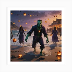 Halloween Party On The Beach Art Print