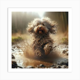 Dog Running In Mud 3 Art Print