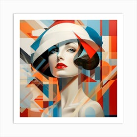 Modern Pop Art Portrait – Abstract Woman in Bold Geometric Shapes and Vibrant Colors Art Print