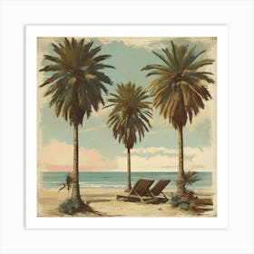 Three Palm Trees On The Beach Art Print