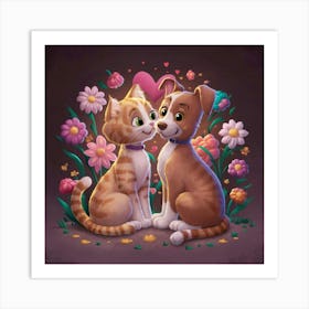 Cat And Dog Art Print