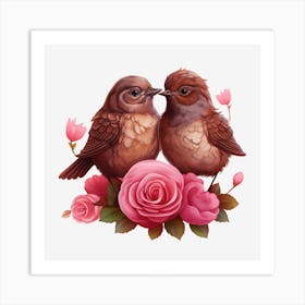 Two Birds With Roses Art Print