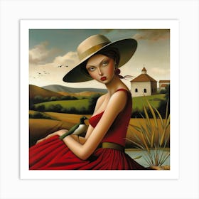 Woman With A Bird Art Print