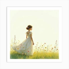 Gorgeous Dress Watercolor, With A Tranquil Springtime Meadow 1 Art Print