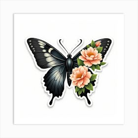 Butterfly And Roses Art Print