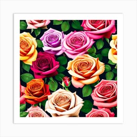 Colorful Roses Seamless Pattern 4 Art Print