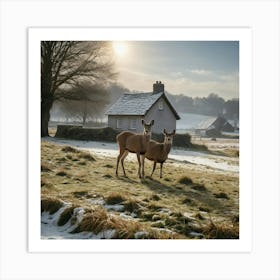 Deer In The Snow 10 Art Print