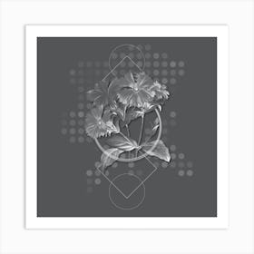 Vintage Lychnis Grandiflora Botanical with Line Motif and Dot Pattern in Ghost Gray n.0374 Art Print