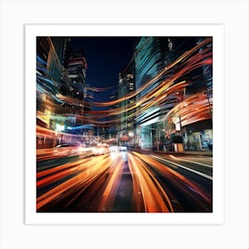 Blurred City Lights At Night Art Print