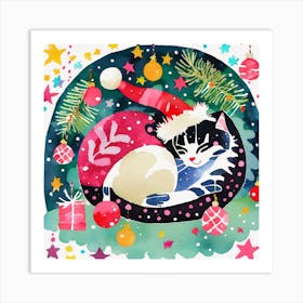 Sleeping cat for Christmas Art Print Art Print