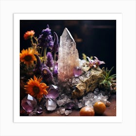 Flowers And Crystals Art Print