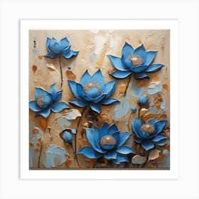 Pattern with blue Lotus flowers 1 Art Print