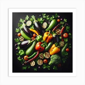 Colorful Vegetables On Black Background Art Print