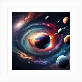 Space Galaxy With Planets Art Print