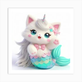 Cute Mermaid Caticorn 2 Art Print