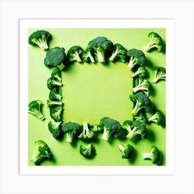 Broccoli Frame On Green Background Art Print