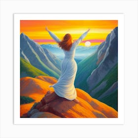 Woman with open arms in a sign of hope Art Print