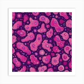 A seamless Pattern Featuring Amoeba Like Blobs Shapes With Edges Rustic Purple And Pink, Flat Art, 114 Art Print